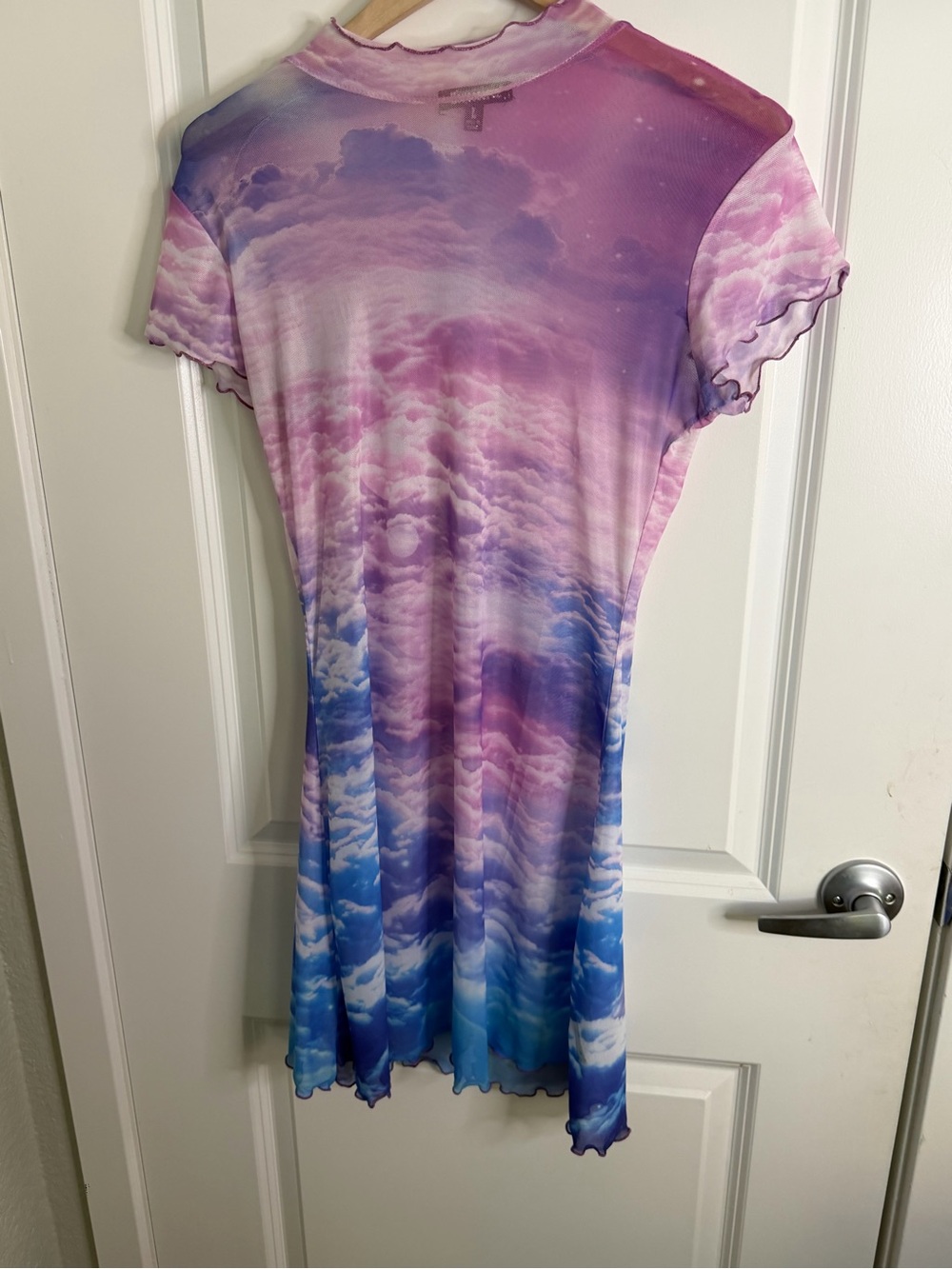 Dolls Kill Pastel Cloud-Print Short Sleeve Tunic - Pink & Blue